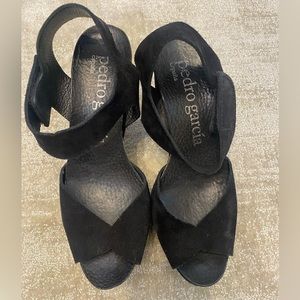 Pedro Garcia Black Suede Wedges SZ 39